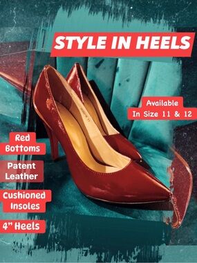 Style In Heels’ Red Bottom Patent Leather 4” Red Stiletto Heels, Sizes 11 and 12